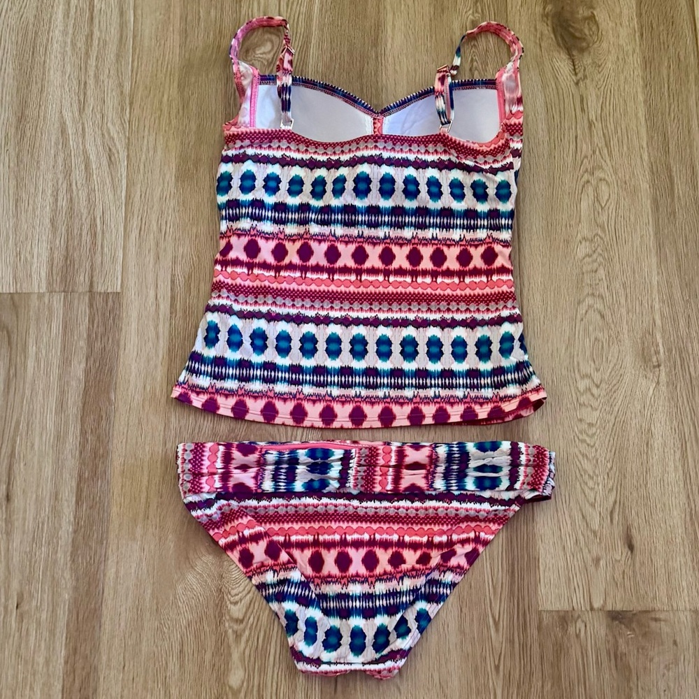 La Blanca Geometric Tribal Tankini Swimsuit Set 10 Coral Pink Blue Two Piece - Picture 11 of 14